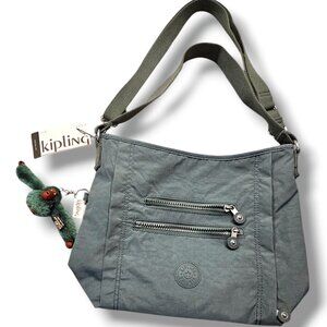 Kipling Belammie Lightweight Nylon Shoulder Bag, Travel Bag, Light Aloe Tonal